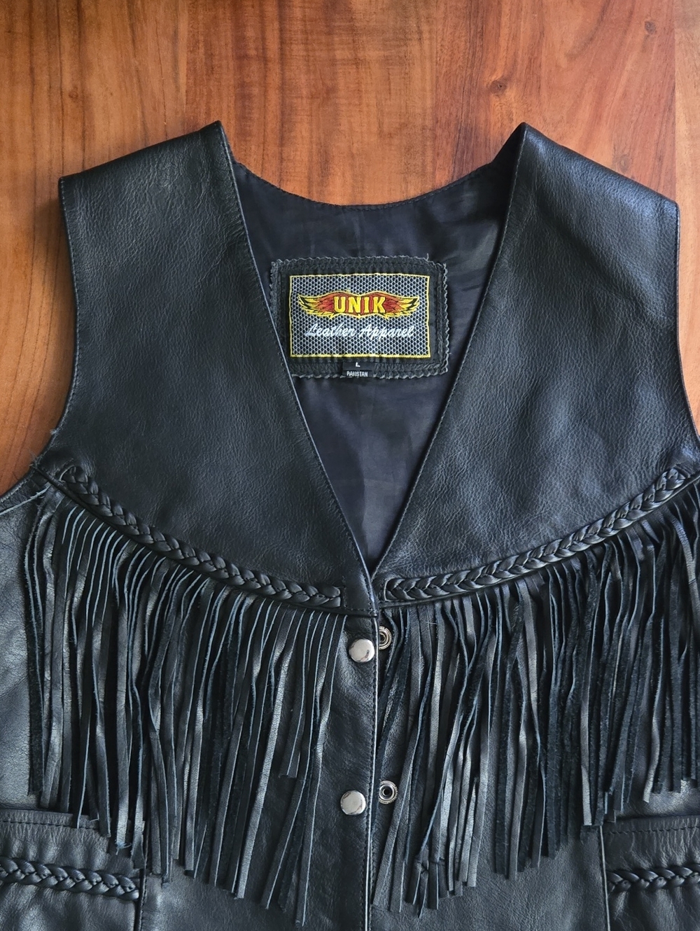 Unik Black Leather Fringe Motorcycle Vest